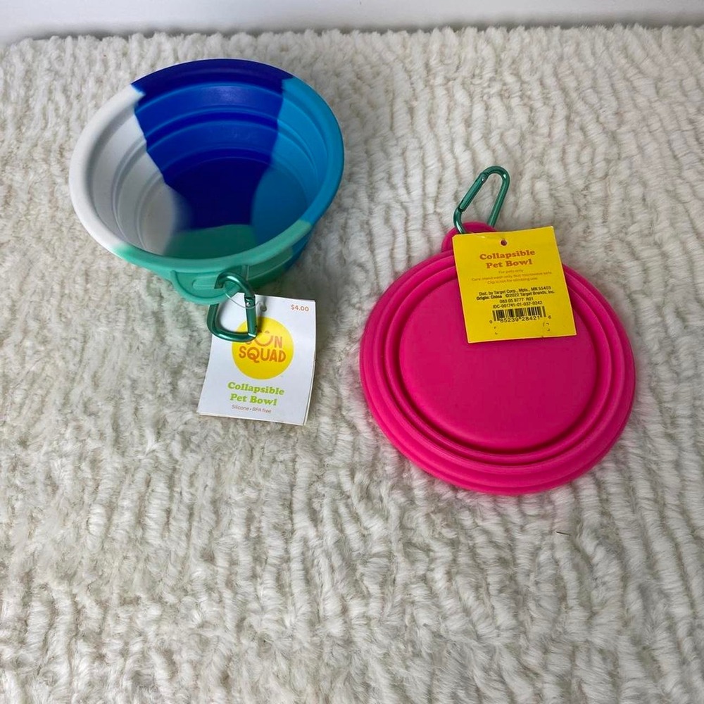 Collapsible Silicone Pet Bowls Food Water Travel Walking Feeding W/ Carabiner